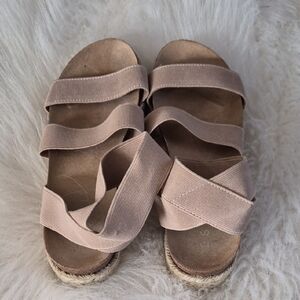 Women's Nude Elastic Strap Espadrille Sandals